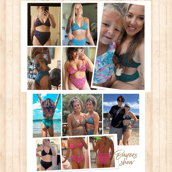 NWT Bikini Set for Women Bathing Suit High Waisted Scalloped V Neck Two Pieces S - Picture 6 of 17